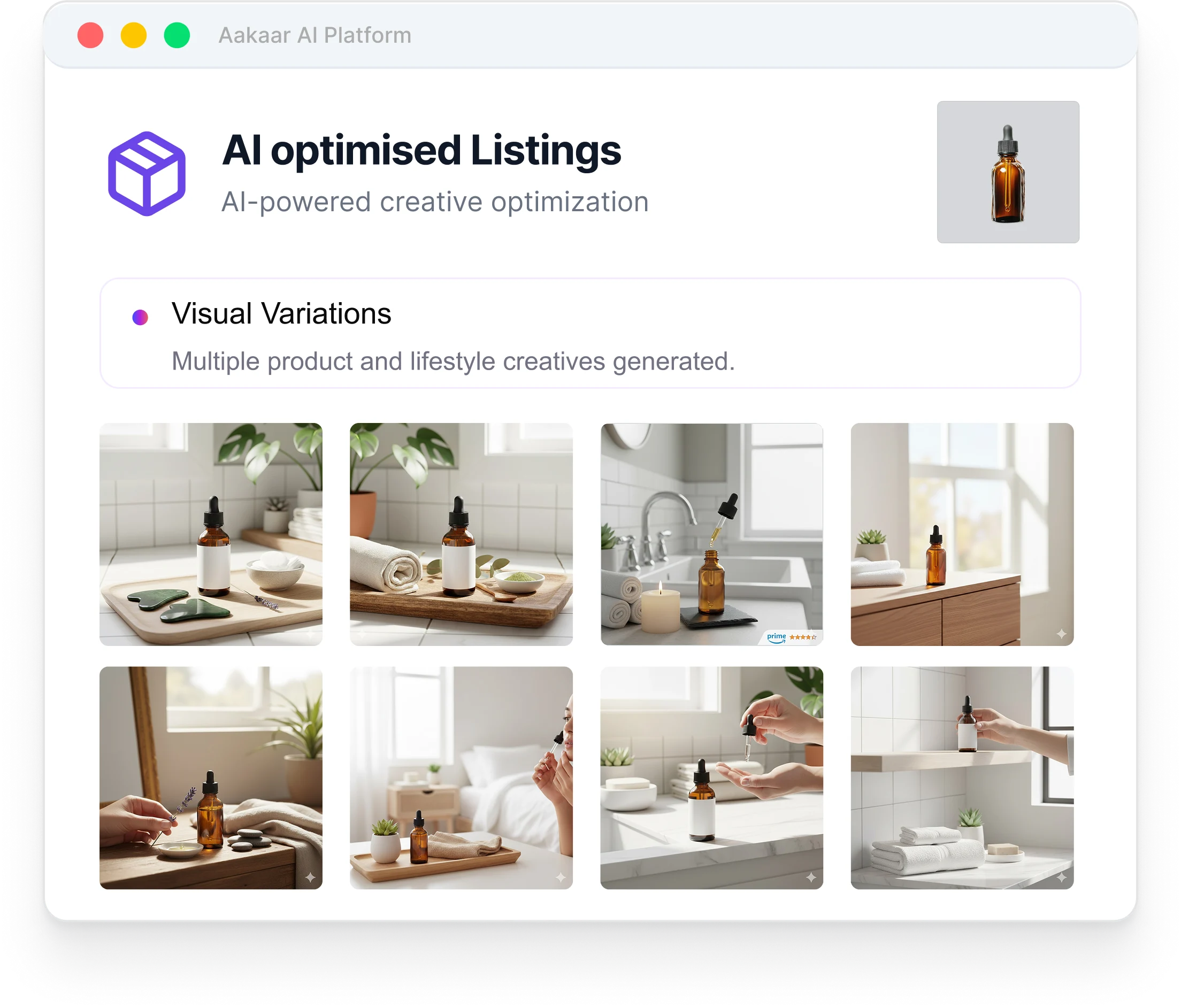 AI optimised listings: multiple product and lifestyle creatives generated for one product